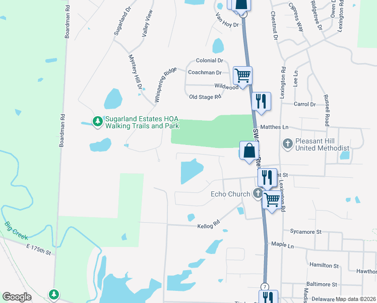 map of restaurants, bars, coffee shops, grocery stores, and more near 1401 Whispering Ridge in Pleasant Hill