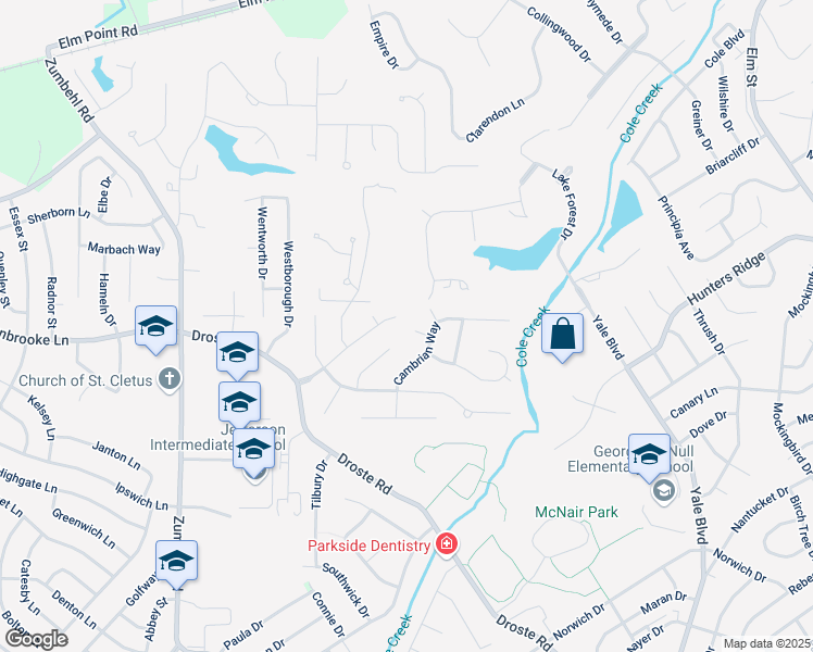 map of restaurants, bars, coffee shops, grocery stores, and more near 5 Cambric Court in Saint Charles