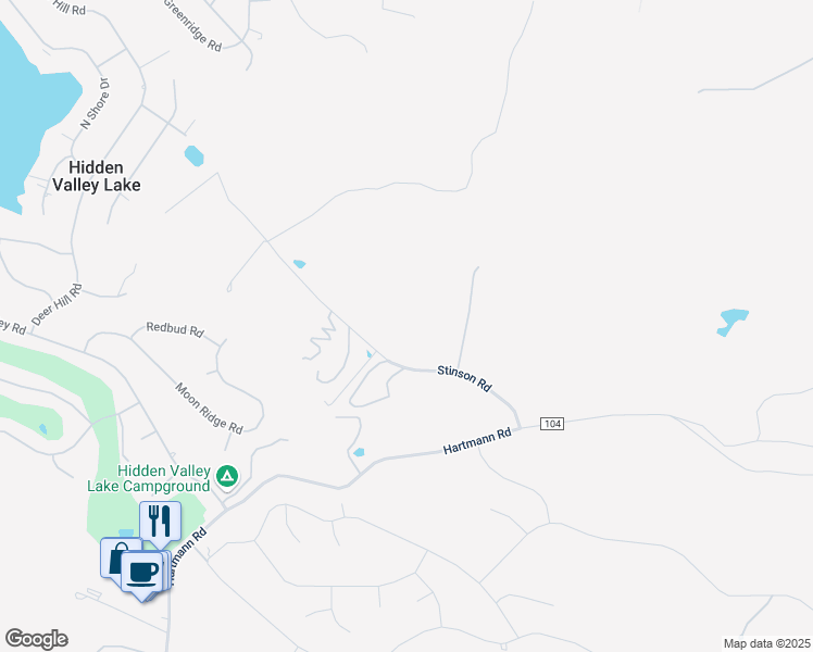 map of restaurants, bars, coffee shops, grocery stores, and more near 19618 Stinson Road in Hidden Valley Lake