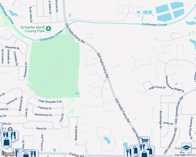 map of restaurants, bars, coffee shops, grocery stores, and more near 13373 Talleywood Drive in Florissant