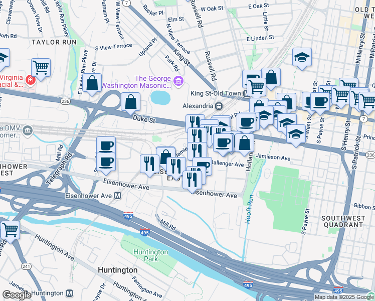 map of restaurants, bars, coffee shops, grocery stores, and more near 2050 Jamieson Avenue in Alexandria