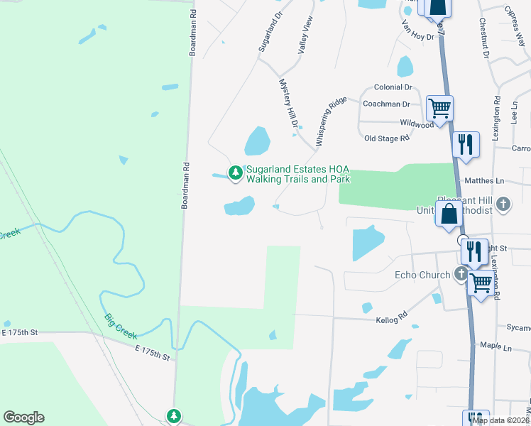 map of restaurants, bars, coffee shops, grocery stores, and more near 1411 Whispering Ridge in Pleasant Hill