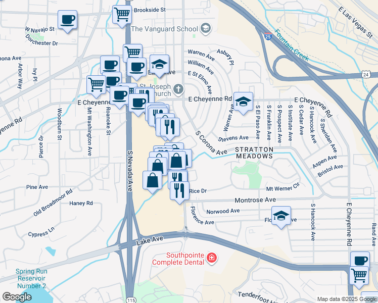 map of restaurants, bars, coffee shops, grocery stores, and more near 2057 Ouray Avenue in Colorado Springs