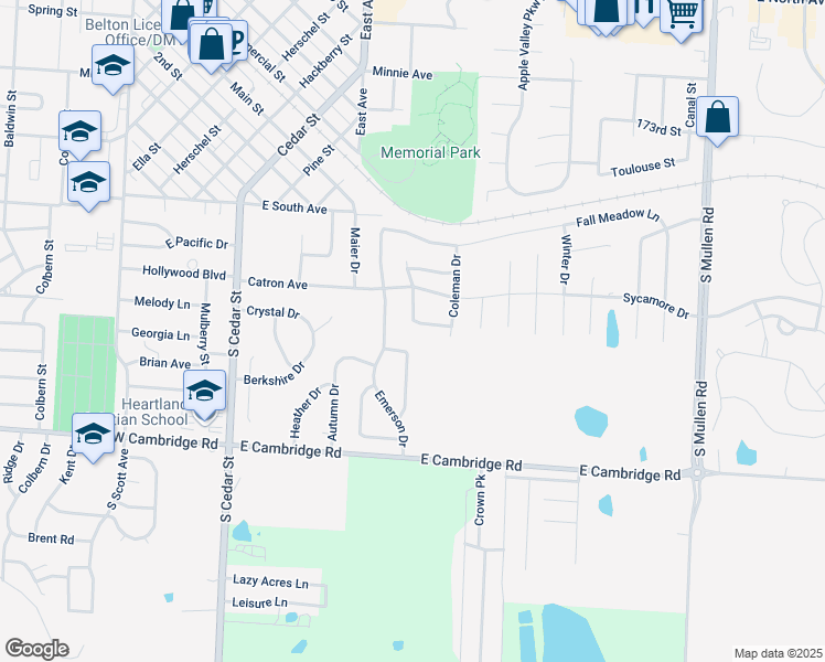 map of restaurants, bars, coffee shops, grocery stores, and more near 509 Bud Lane in Belton