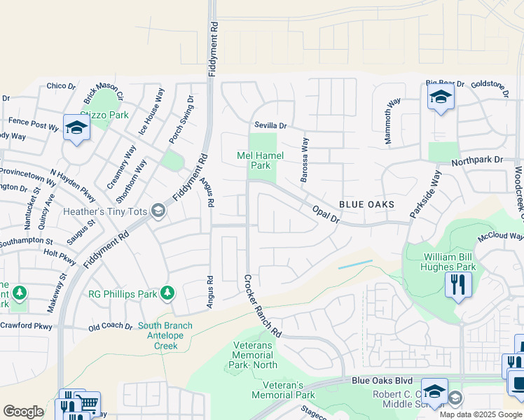 map of restaurants, bars, coffee shops, grocery stores, and more near 2009 San Esteban Circle in Roseville