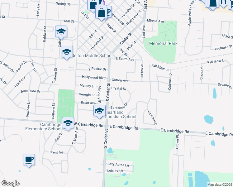 map of restaurants, bars, coffee shops, grocery stores, and more near 604 Pebble Street in Belton