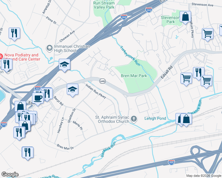 map of restaurants, bars, coffee shops, grocery stores, and more near 6369 Edsall Road in Alexandria