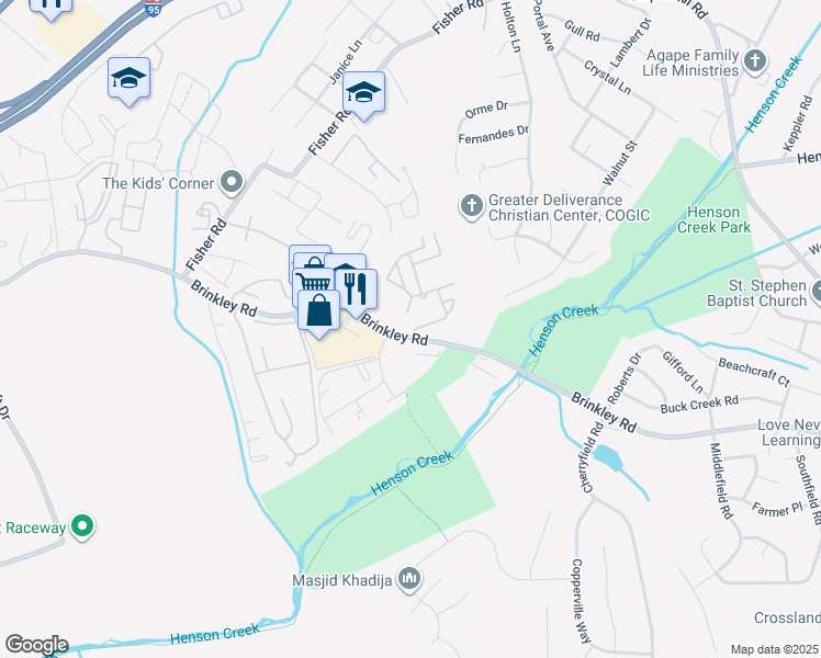 map of restaurants, bars, coffee shops, grocery stores, and more near 3444 Brinkley Road in Temple Hills