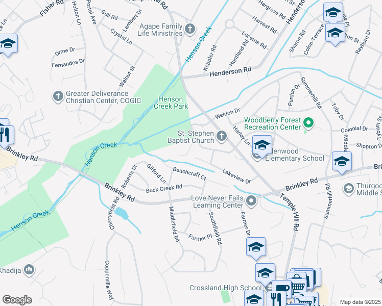 map of restaurants, bars, coffee shops, grocery stores, and more near 4107 Henson Lane in Temple Hills