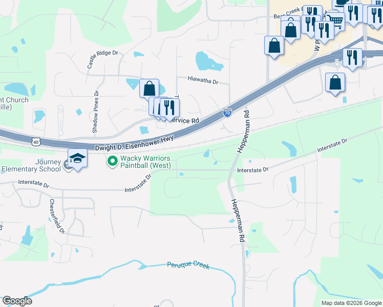 map of restaurants, bars, coffee shops, grocery stores, and more near 2900 Veterans Memorial Parkway in Foristell