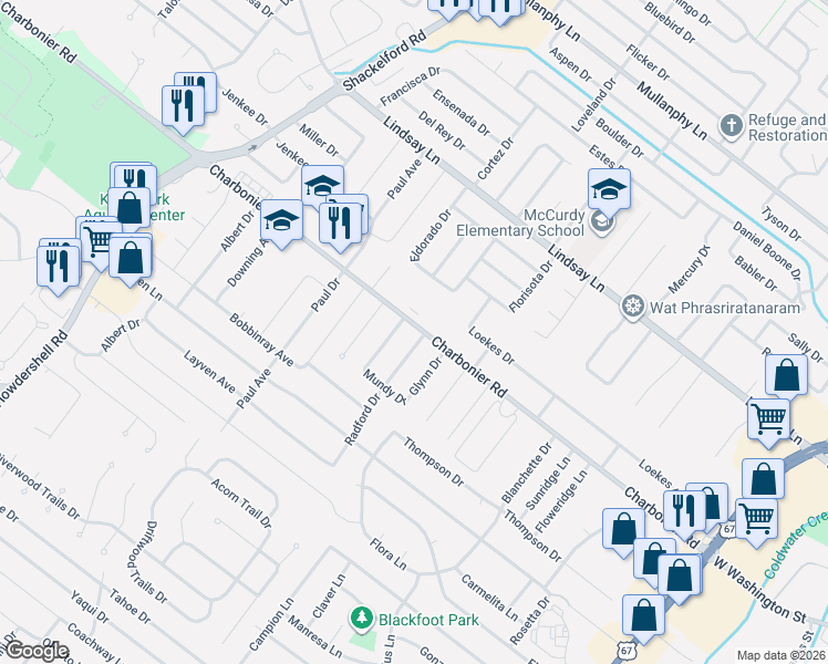 map of restaurants, bars, coffee shops, grocery stores, and more near 6 Mundy Drive in Florissant