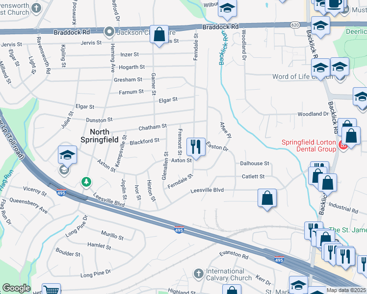 map of restaurants, bars, coffee shops, grocery stores, and more near 5412 Fremont Street in Springfield