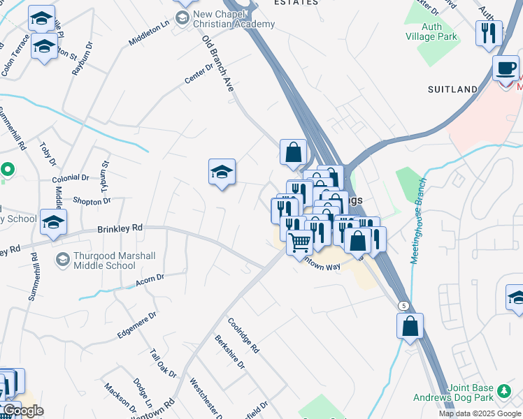 map of restaurants, bars, coffee shops, grocery stores, and more near 5703 Hartwell Street in Temple Hills