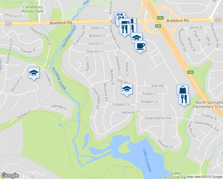 map of restaurants, bars, coffee shops, grocery stores, and more near 5408 Nutting Drive in Springfield