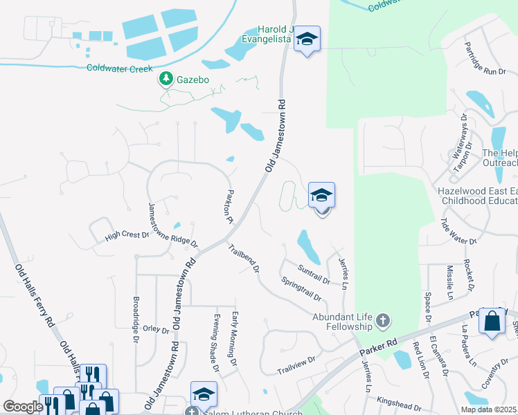 map of restaurants, bars, coffee shops, grocery stores, and more near 5023 Wolverton Drive in Black Jack