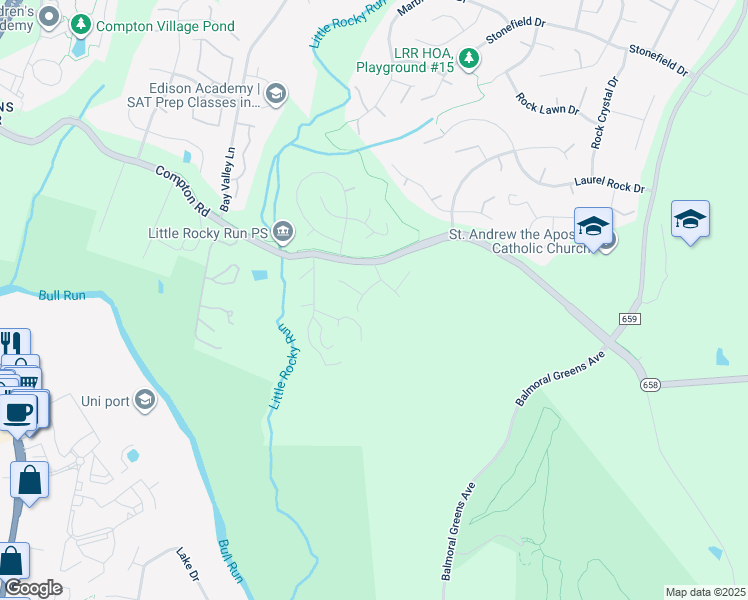 map of restaurants, bars, coffee shops, grocery stores, and more near 14003 Tarn Hill Drive in Clifton