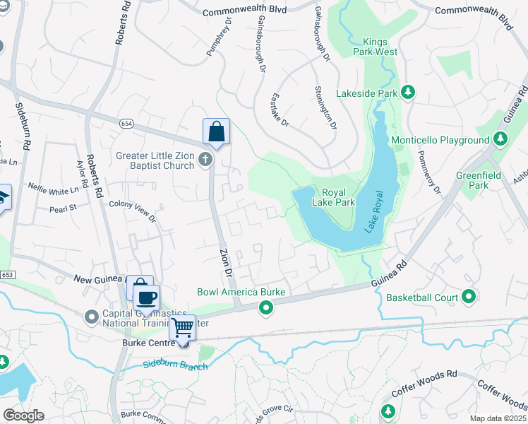 map of restaurants, bars, coffee shops, grocery stores, and more near 5401 Long Boat Court in Fairfax
