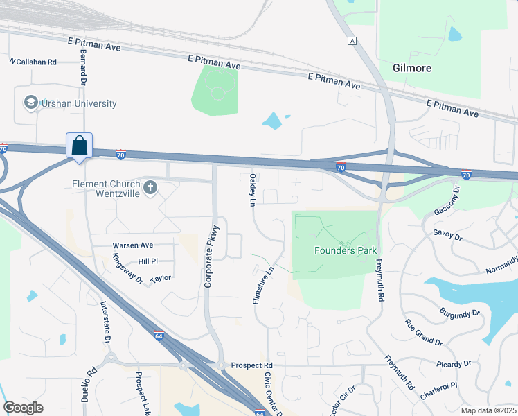 map of restaurants, bars, coffee shops, grocery stores, and more near 102 Homeshire Drive in Wentzville