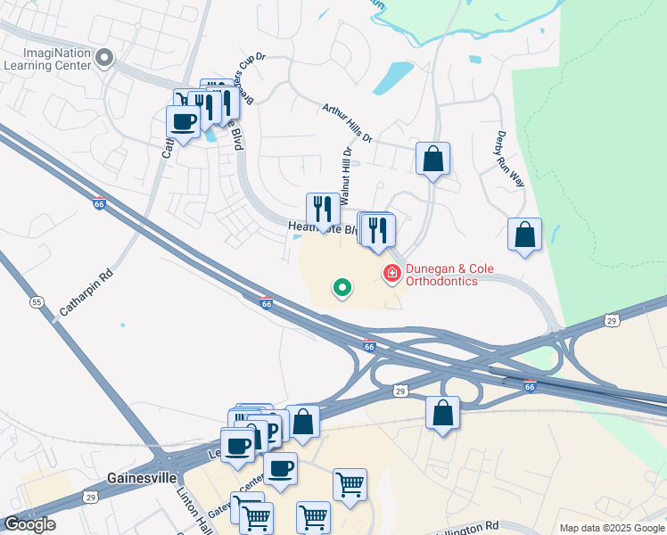 map of restaurants, bars, coffee shops, grocery stores, and more near 7430 Heritage Village Plaza in Gainesville