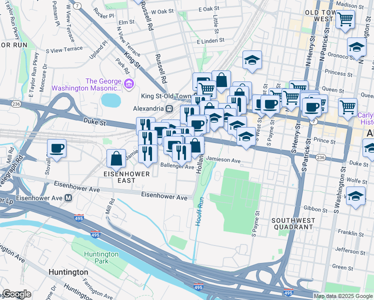 map of restaurants, bars, coffee shops, grocery stores, and more near 330 John Carlyle Street in Alexandria