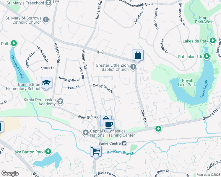 map of restaurants, bars, coffee shops, grocery stores, and more near 5430 Cheshire Meadows Way in Fairfax