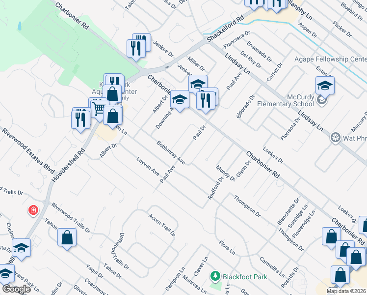 map of restaurants, bars, coffee shops, grocery stores, and more near 230 Gerald Drive in Florissant