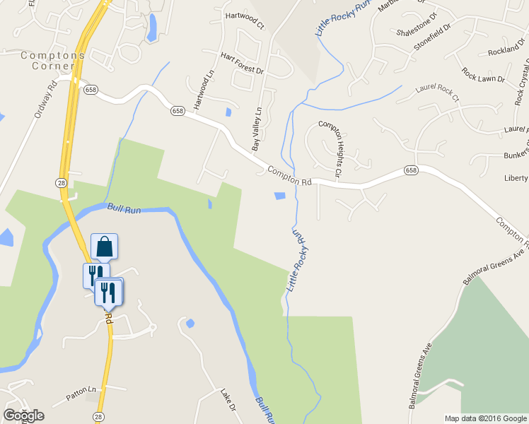 map of restaurants, bars, coffee shops, grocery stores, and more near 7021 Paradise Mill Road in Centreville
