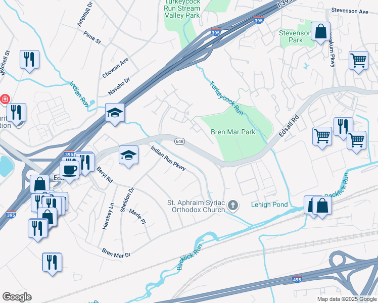 map of restaurants, bars, coffee shops, grocery stores, and more near 6373 Edsall Road in Alexandria