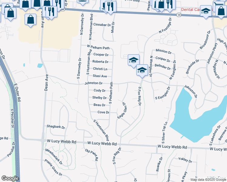 map of restaurants, bars, coffee shops, grocery stores, and more near 306 Eagle Glen Court in Raymore