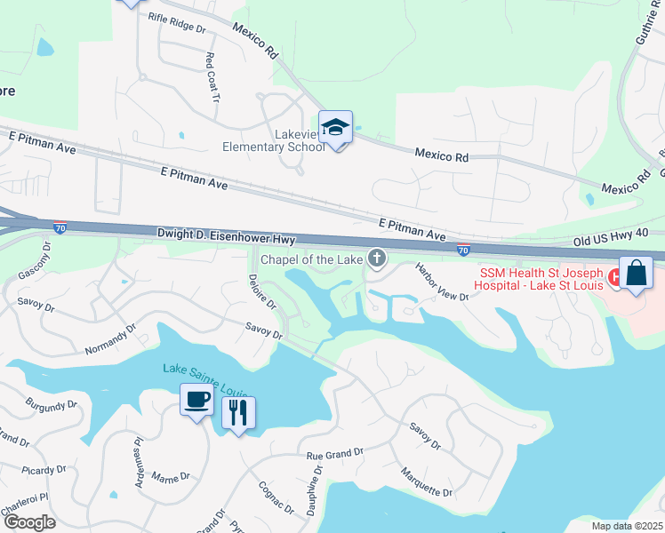 map of restaurants, bars, coffee shops, grocery stores, and more near 213 Villa Drive in Lake Saint Louis