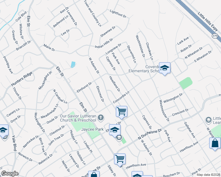map of restaurants, bars, coffee shops, grocery stores, and more near 124 Ashland Place in Saint Charles