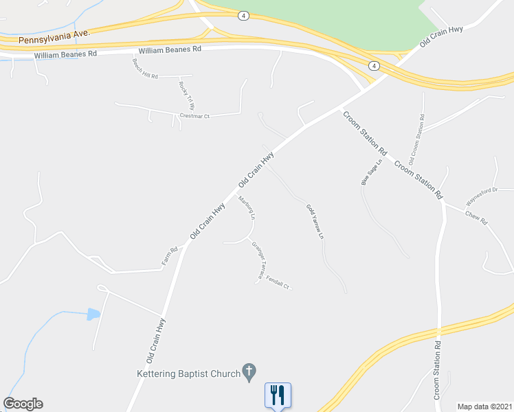 map of restaurants, bars, coffee shops, grocery stores, and more near 13402 Marburg Lane in Upper Marlboro