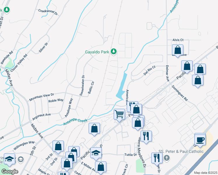 map of restaurants, bars, coffee shops, grocery stores, and more near 3911 Oliveglen Court in Rocklin