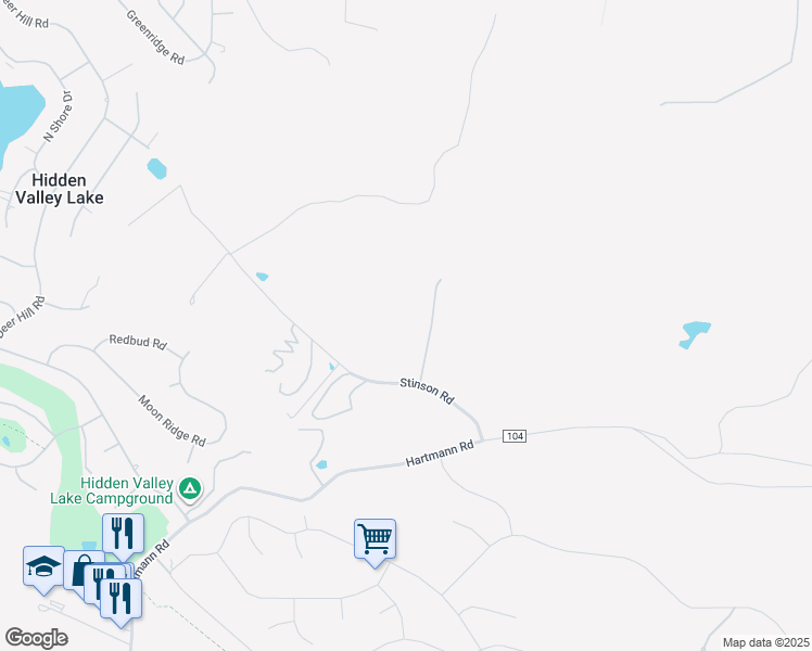 map of restaurants, bars, coffee shops, grocery stores, and more near 19652 Stinson Road in Hidden Valley Lake