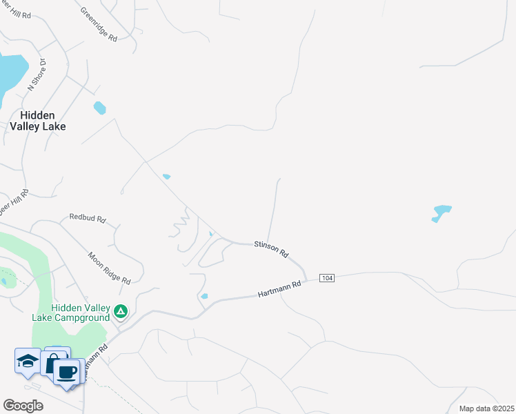 map of restaurants, bars, coffee shops, grocery stores, and more near 19652 Stinson Road in Hidden Valley Lake