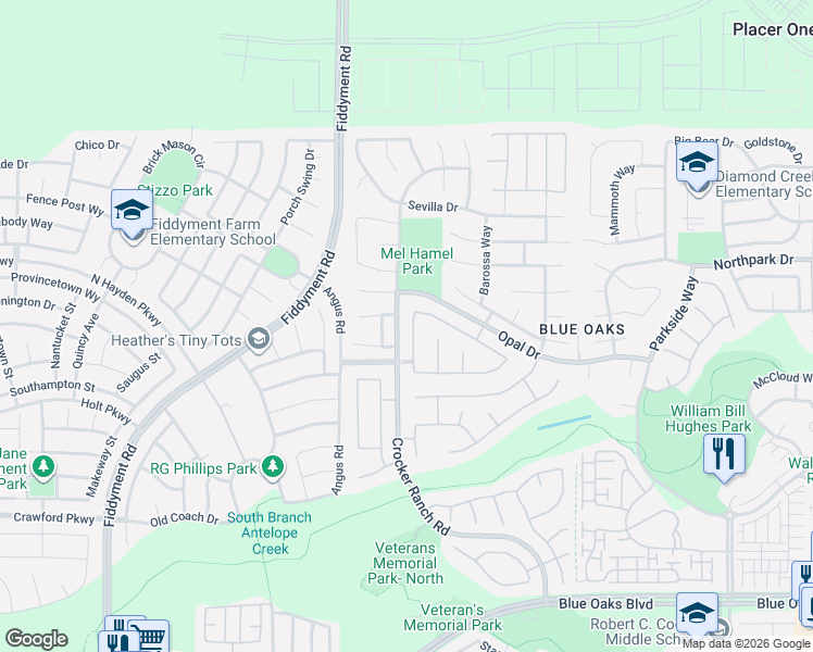map of restaurants, bars, coffee shops, grocery stores, and more near 2008 San Esteban Circle in Roseville