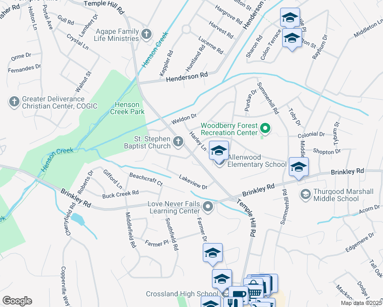 map of restaurants, bars, coffee shops, grocery stores, and more near 9420 Old Temple Hill Road in Camp Springs