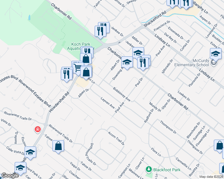 map of restaurants, bars, coffee shops, grocery stores, and more near 1800 Bobbinray Avenue in Florissant