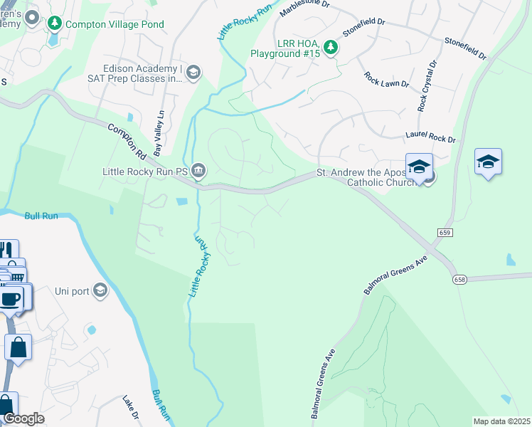 map of restaurants, bars, coffee shops, grocery stores, and more near 14001 Tarn Hill Drive in Clifton
