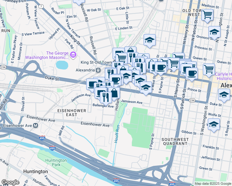 map of restaurants, bars, coffee shops, grocery stores, and more near 309 Holland Lane in Alexandria