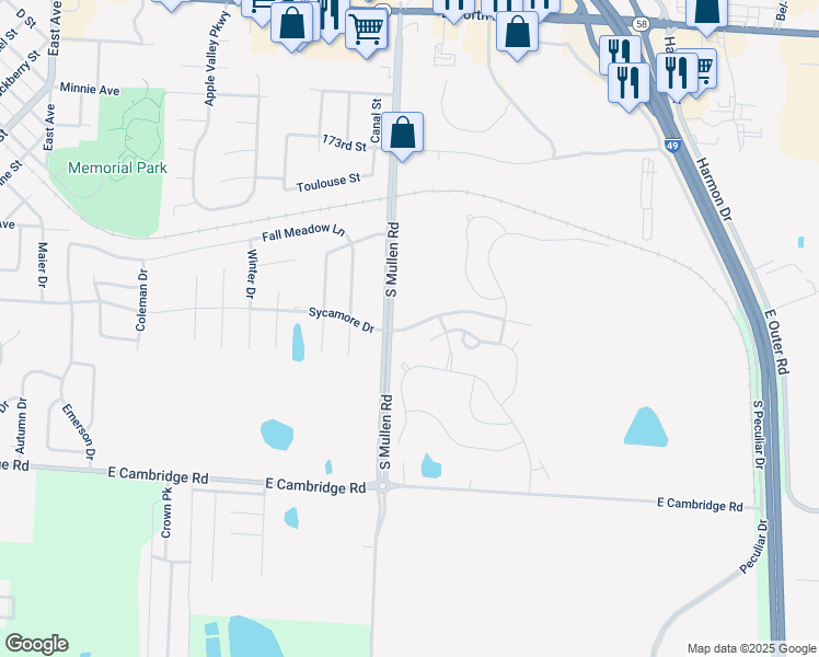 map of restaurants, bars, coffee shops, grocery stores, and more near Sycamore Drive in Belton