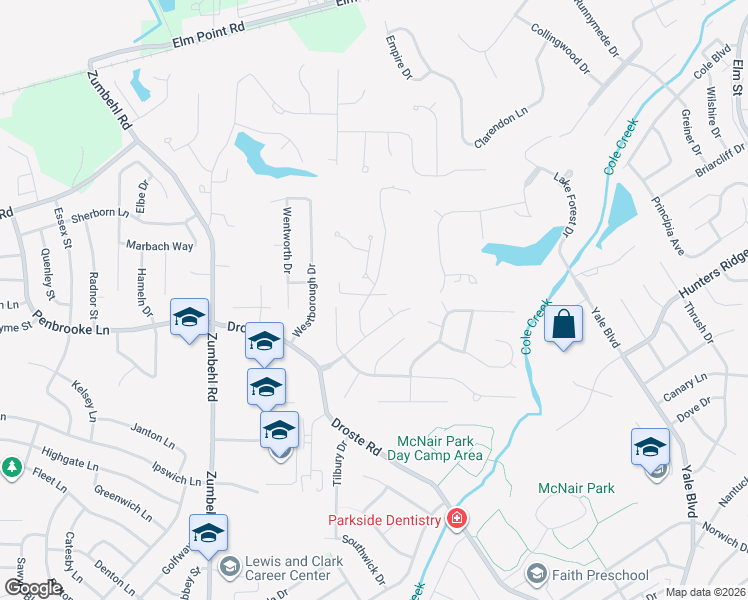 map of restaurants, bars, coffee shops, grocery stores, and more near 127 Huntington Park in Saint Charles