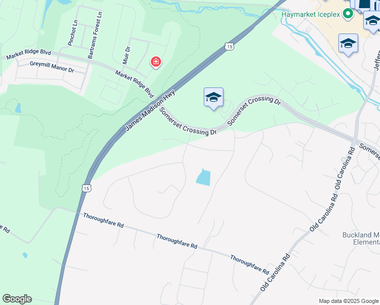map of restaurants, bars, coffee shops, grocery stores, and more near 7039 Currie Farm Drive in Haymarket