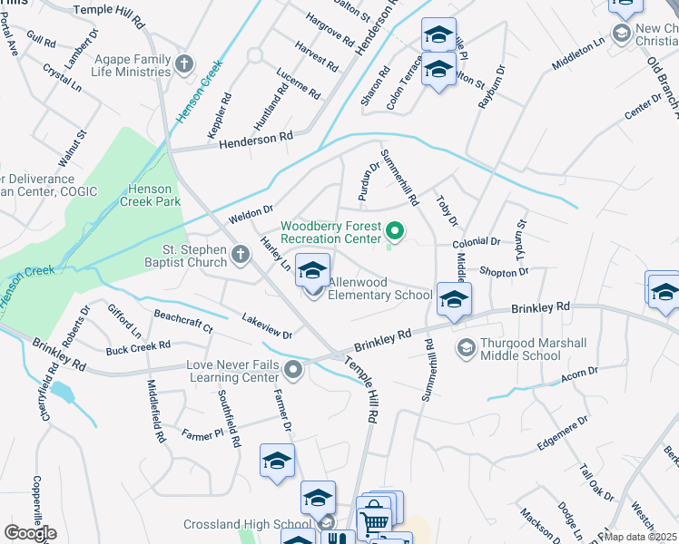 map of restaurants, bars, coffee shops, grocery stores, and more near 6204 Hope Drive in Temple Hills