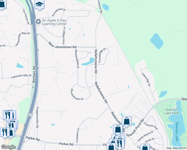 map of restaurants, bars, coffee shops, grocery stores, and more near 12600 Bellefontaine Road in St. Louis