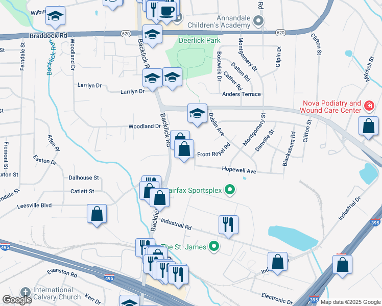 map of restaurants, bars, coffee shops, grocery stores, and more near 5412 Gainesville Rd in Springfield