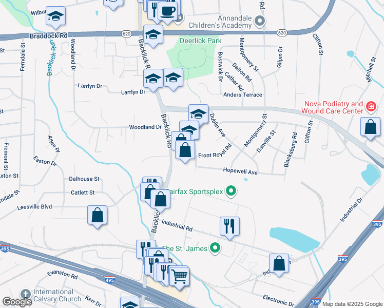 map of restaurants, bars, coffee shops, grocery stores, and more near 5412 Gainesville Rd in Springfield