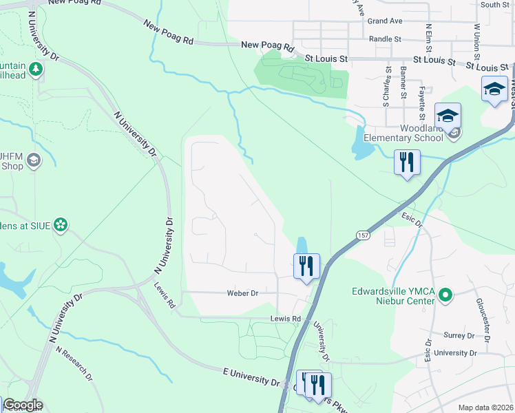 map of restaurants, bars, coffee shops, grocery stores, and more near 102 Suzanne Court in Edwardsville