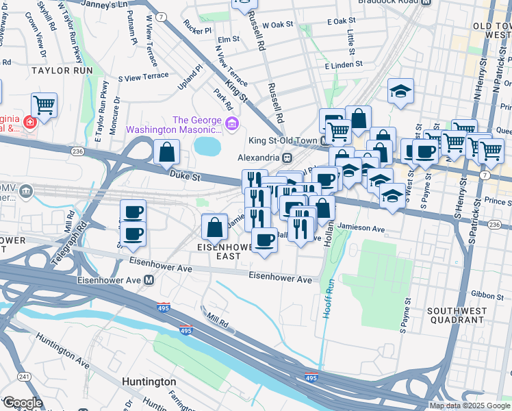 map of restaurants, bars, coffee shops, grocery stores, and more near 2051 Jamieson Avenue in Alexandria