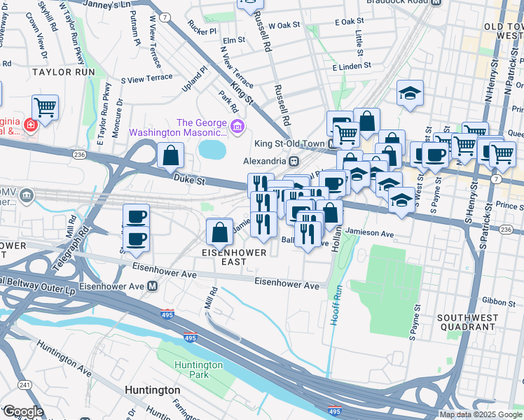 map of restaurants, bars, coffee shops, grocery stores, and more near 2051 Jamieson Avenue in Alexandria